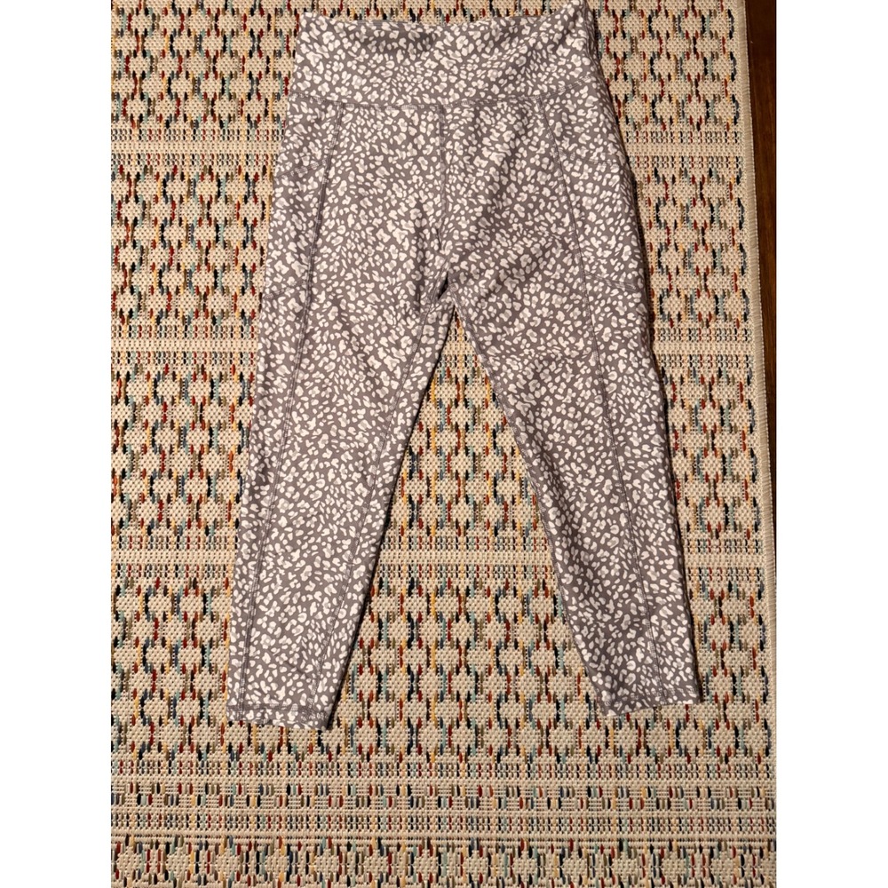 Balance Collection Womens XL Grey Leopard Print High Waisted Pocket Leggings